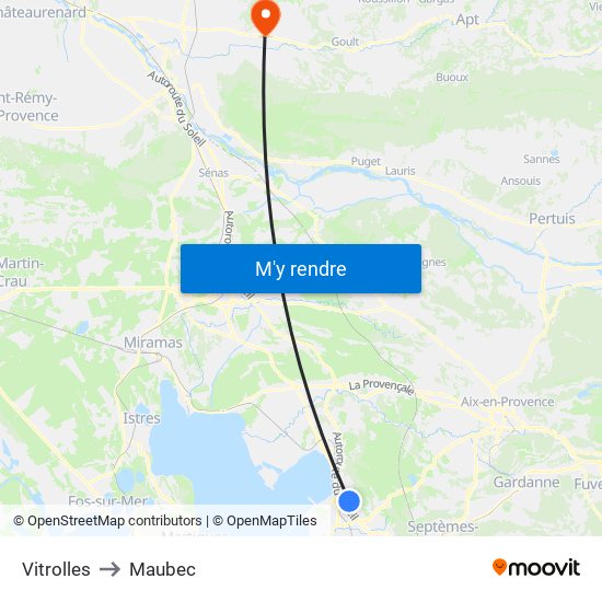 Vitrolles to Maubec map