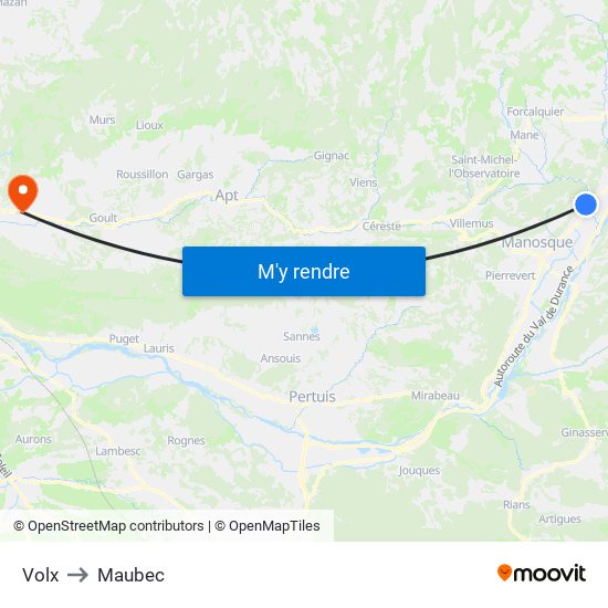 Volx to Maubec map
