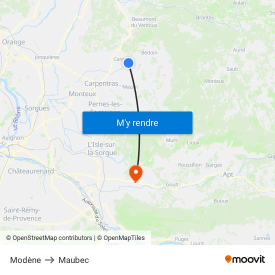 Modène to Maubec map