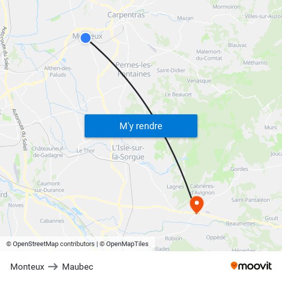 Monteux to Maubec map