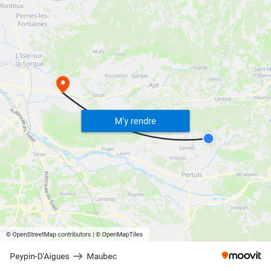 Peypin-D'Aigues to Maubec map