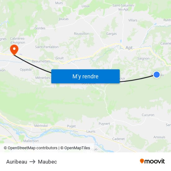 Auribeau to Maubec map