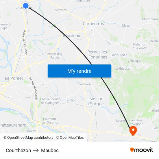 Courthézon to Maubec map