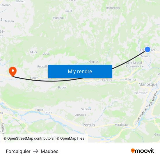 Forcalquier to Maubec map