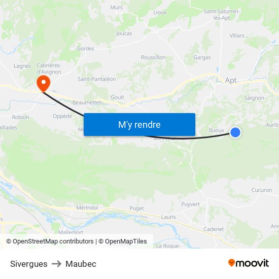 Sivergues to Maubec map