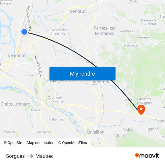 Sorgues to Maubec map