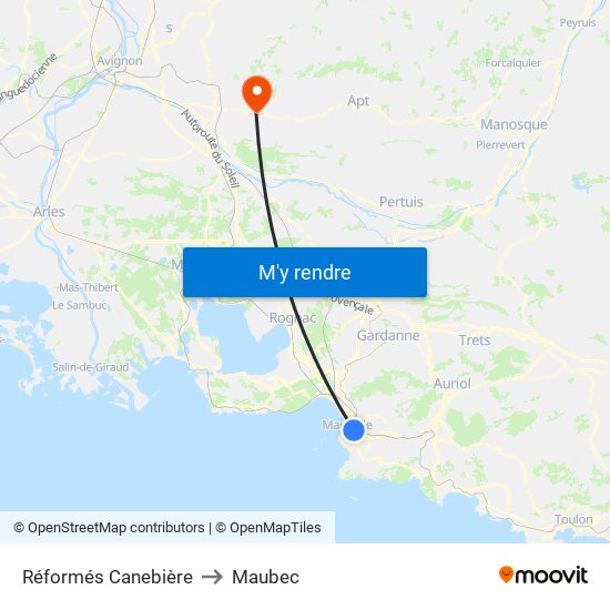 Réformés Canebière to Maubec map