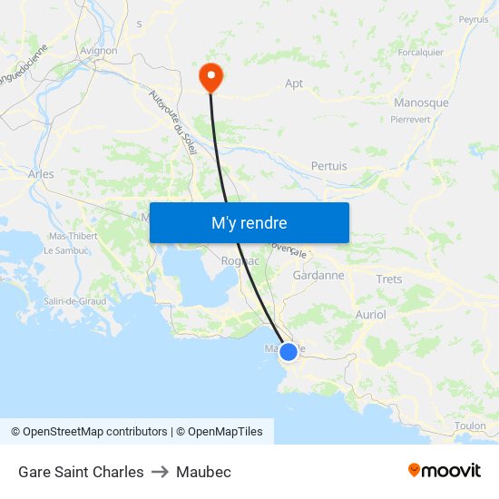 Gare Saint Charles to Maubec map