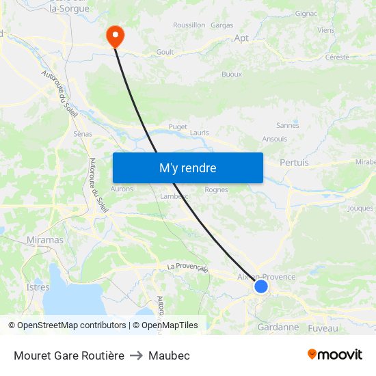 Mouret Gare Routière to Maubec map