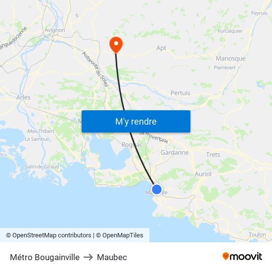 Métro Bougainville to Maubec map