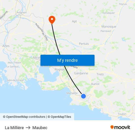 La Millière to Maubec map