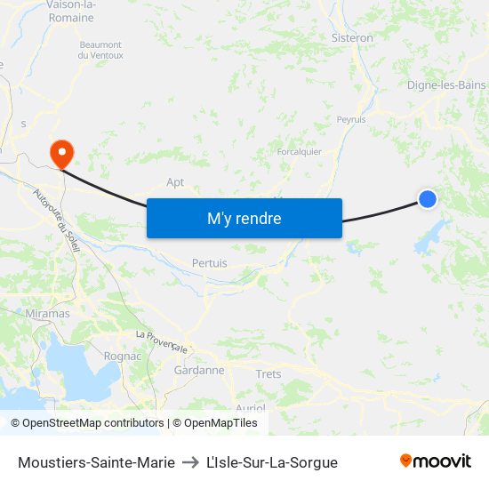 Moustiers-Sainte-Marie to L'Isle-Sur-La-Sorgue map