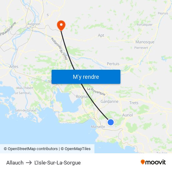 Allauch to L'Isle-Sur-La-Sorgue map