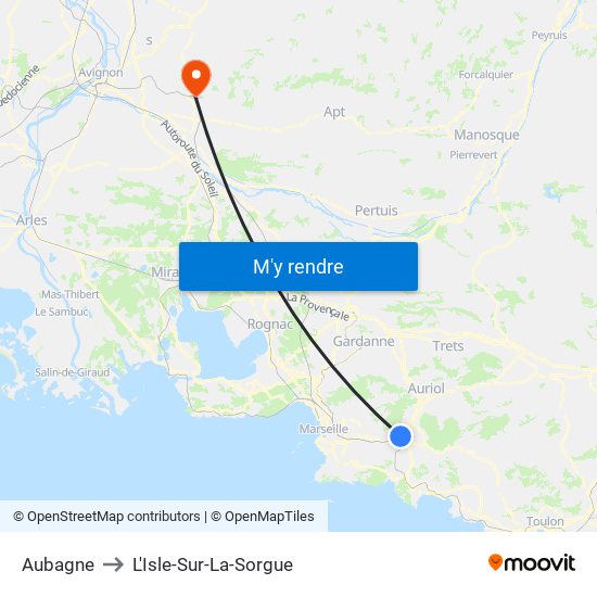 Aubagne to L'Isle-Sur-La-Sorgue map