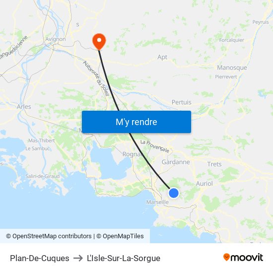 Plan-De-Cuques to L'Isle-Sur-La-Sorgue map