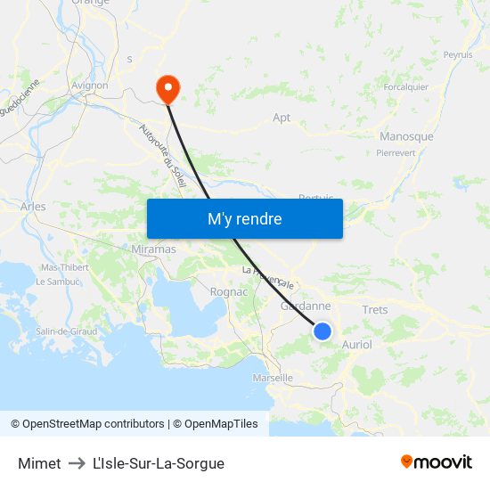 Mimet to L'Isle-Sur-La-Sorgue map