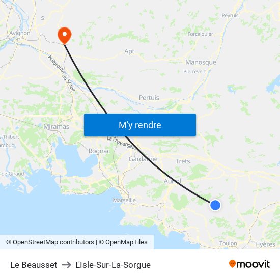 Le Beausset to L'Isle-Sur-La-Sorgue map