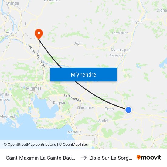 Saint-Maximin-La-Sainte-Baume to L'Isle-Sur-La-Sorgue map