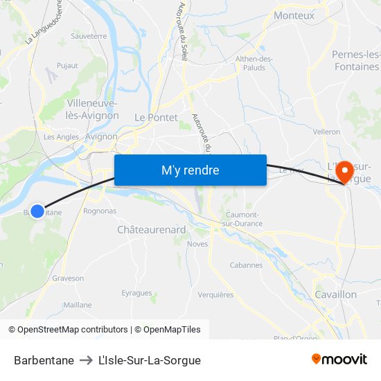 Barbentane to L'Isle-Sur-La-Sorgue map