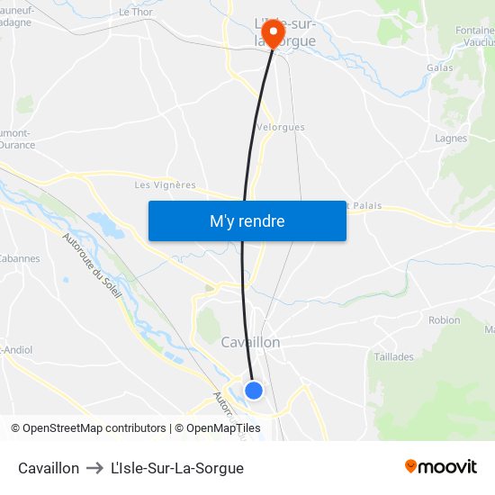Cavaillon to L'Isle-Sur-La-Sorgue map