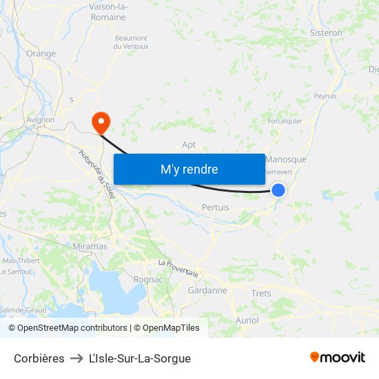 Corbières to L'Isle-Sur-La-Sorgue map