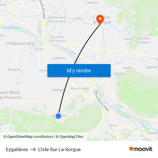 Eygalières to L'Isle-Sur-La-Sorgue map