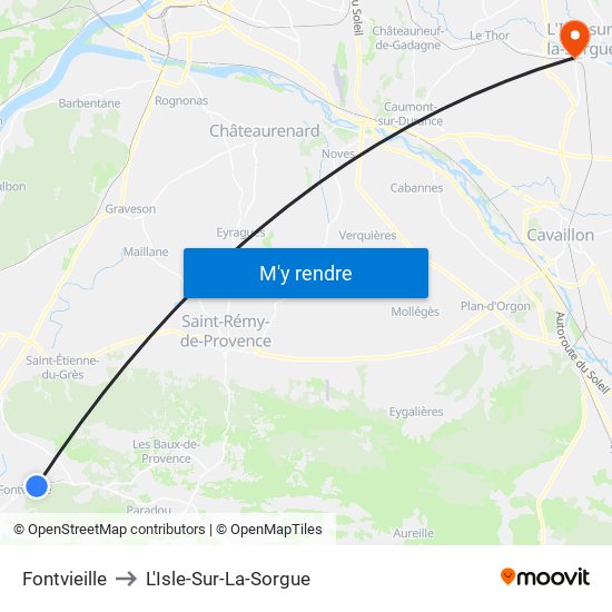 Fontvieille to L'Isle-Sur-La-Sorgue map