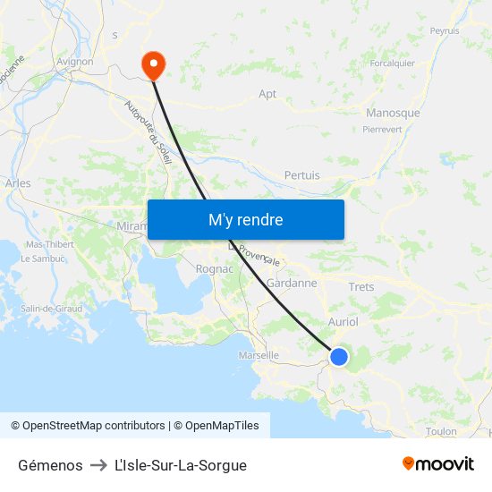 Gémenos to L'Isle-Sur-La-Sorgue map