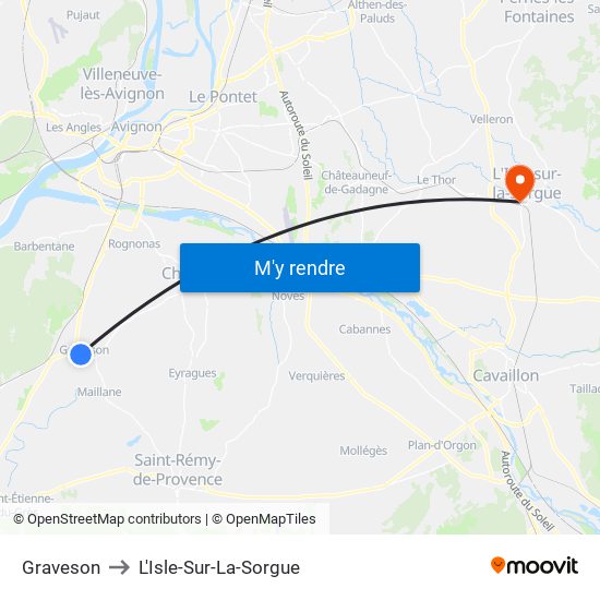 Graveson to L'Isle-Sur-La-Sorgue map