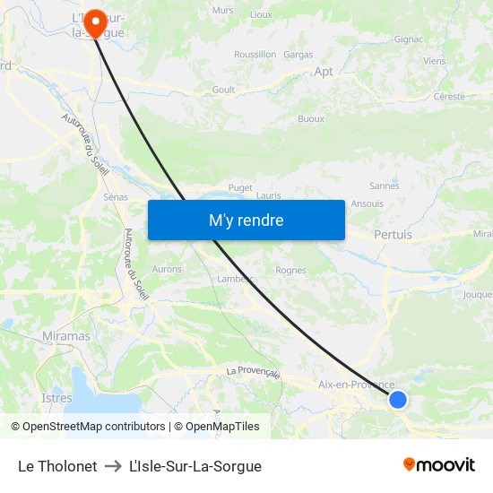 Le Tholonet to L'Isle-Sur-La-Sorgue map