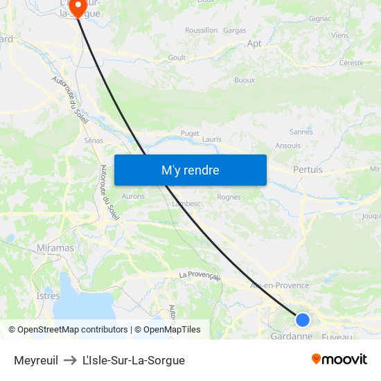 Meyreuil to L'Isle-Sur-La-Sorgue map