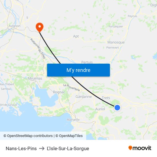 Nans-Les-Pins to L'Isle-Sur-La-Sorgue map