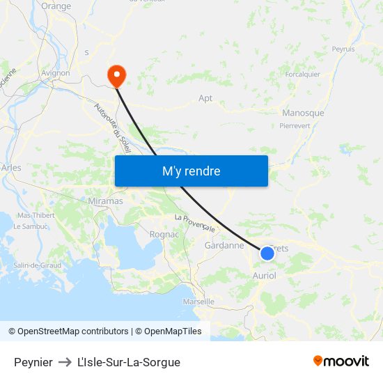 Peynier to L'Isle-Sur-La-Sorgue map