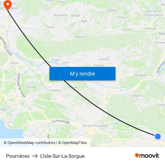 Pourrières to L'Isle-Sur-La-Sorgue map