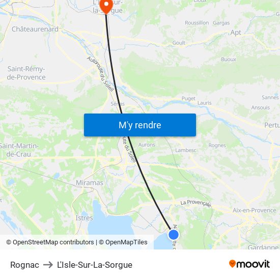 Rognac to L'Isle-Sur-La-Sorgue map