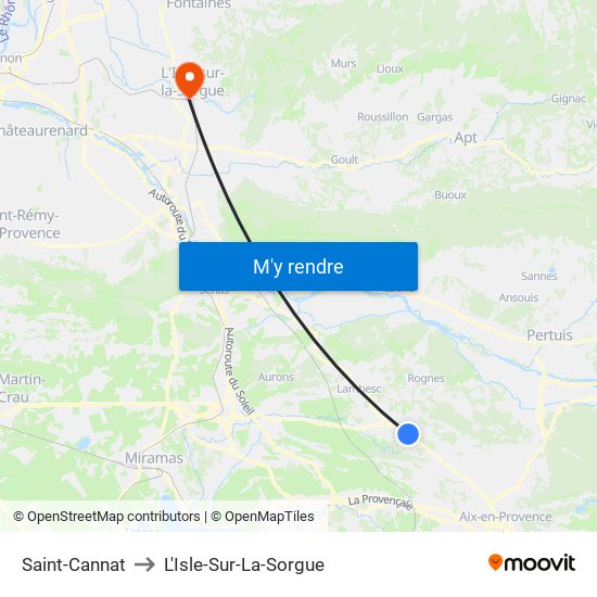 Saint-Cannat to L'Isle-Sur-La-Sorgue map