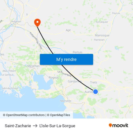 Saint-Zacharie to L'Isle-Sur-La-Sorgue map