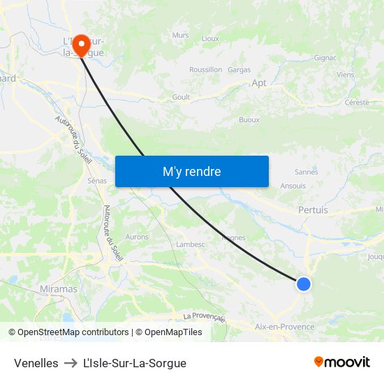 Venelles to L'Isle-Sur-La-Sorgue map