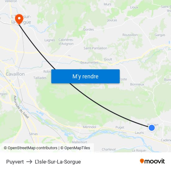 Puyvert to L'Isle-Sur-La-Sorgue map