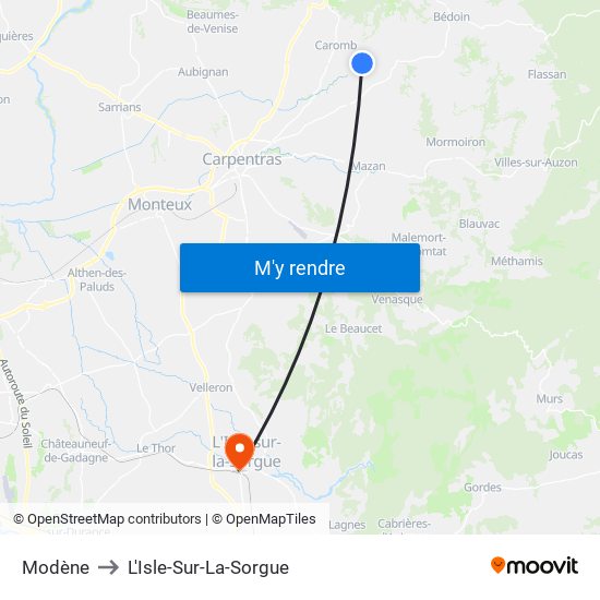 Modène to L'Isle-Sur-La-Sorgue map