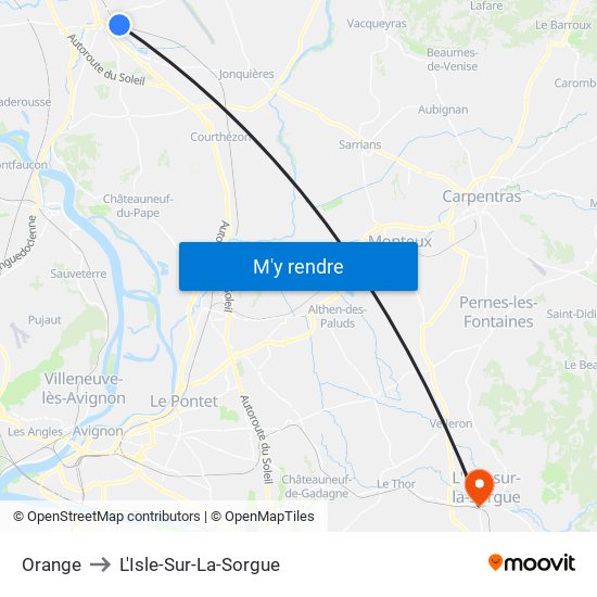 Orange to L'Isle-Sur-La-Sorgue map