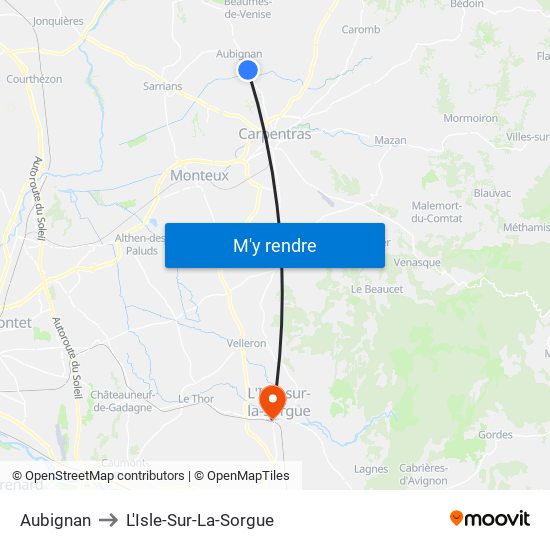 Aubignan to L'Isle-Sur-La-Sorgue map