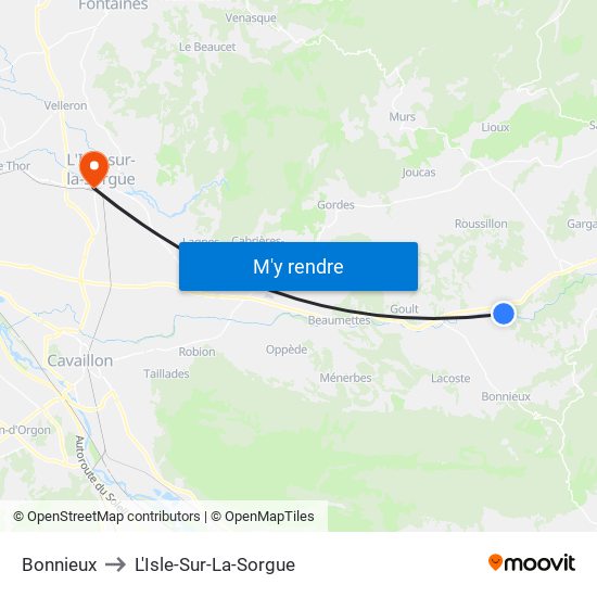 Bonnieux to L'Isle-Sur-La-Sorgue map