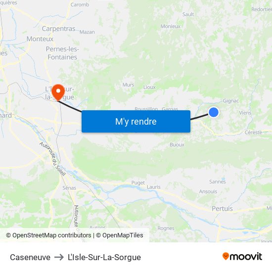 Caseneuve to L'Isle-Sur-La-Sorgue map