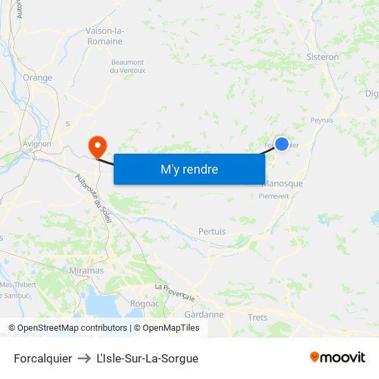 Forcalquier to L'Isle-Sur-La-Sorgue map