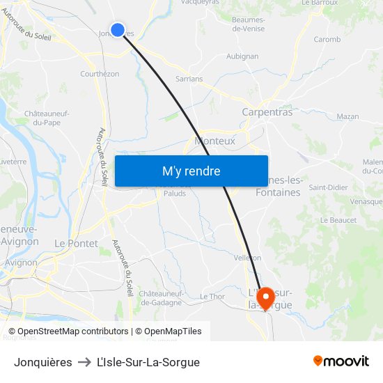 Jonquières to L'Isle-Sur-La-Sorgue map