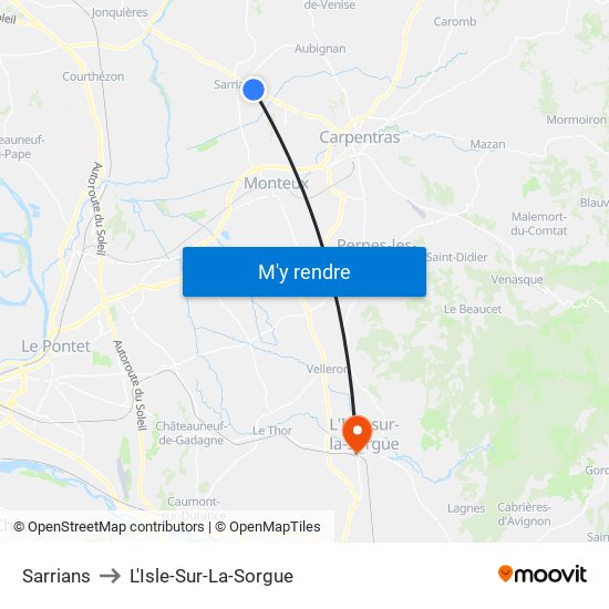 Sarrians to L'Isle-Sur-La-Sorgue map