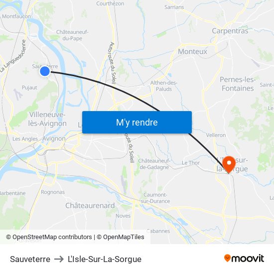 Sauveterre to L'Isle-Sur-La-Sorgue map