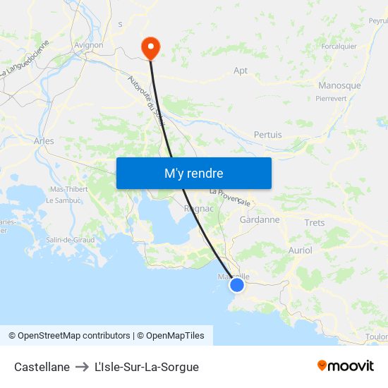 Castellane to L'Isle-Sur-La-Sorgue map