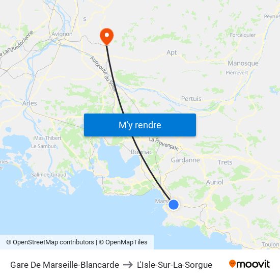 Gare De Marseille-Blancarde to L'Isle-Sur-La-Sorgue map